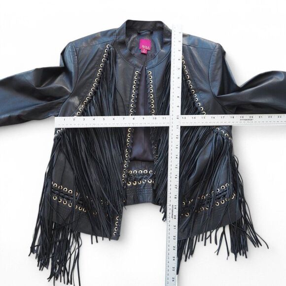 G.I.L.I Got it Love It Fringe Leather Motorcycle Jacket Black Women's 10 - Picture 8 of 10